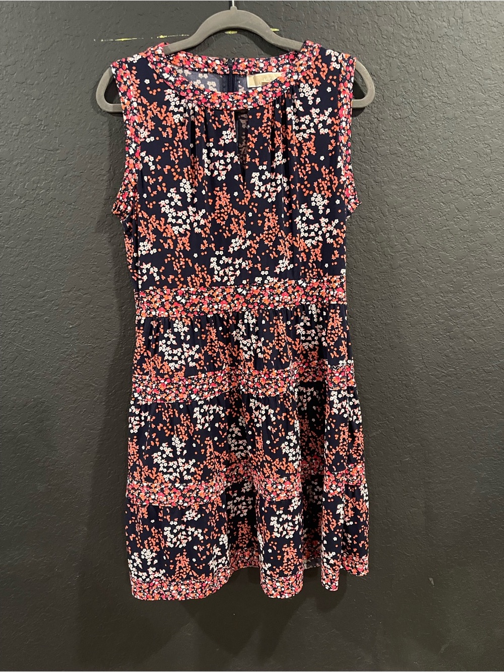 MICHAEL Michael Kors Navy Floral Midi Dress with Pink and White Accents